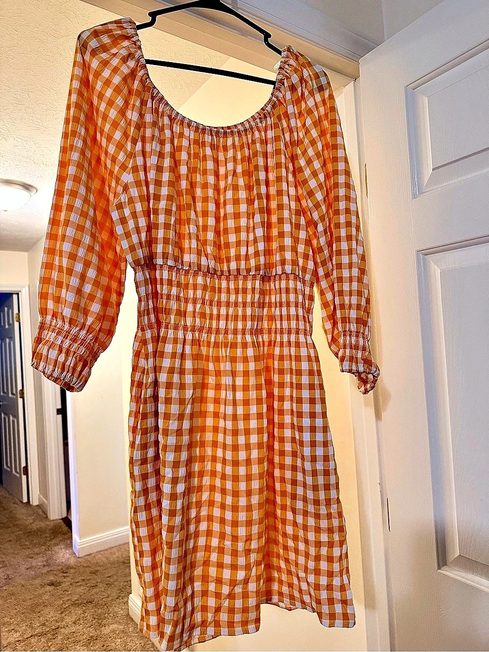 Gingham Maxi Dress in Orange & White
